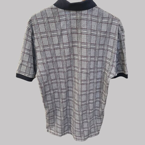 Izod Sport Golf Shirt Mens Medium Blue Red White Checkered Crew Neck Polo - Picture 2 of 5